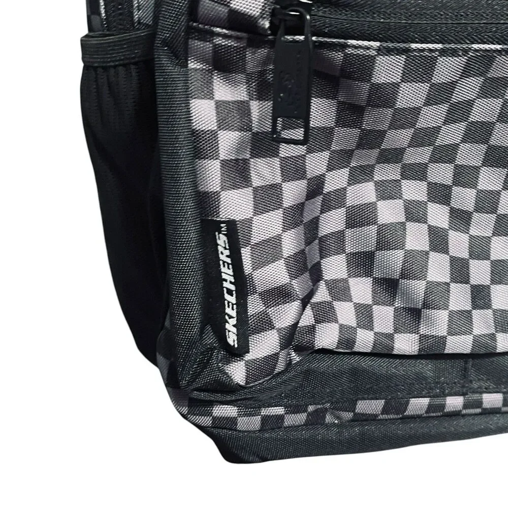 Skechers Kids Backpack 16” Black Gray Checkered Checker Checks